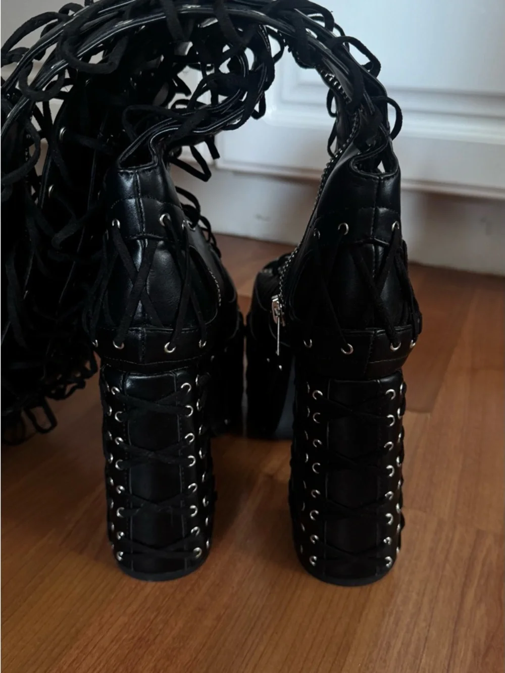 RARE Super Hot Platform Lace-Up Over-the-Knee Boots in Black (US8) Rave Festival